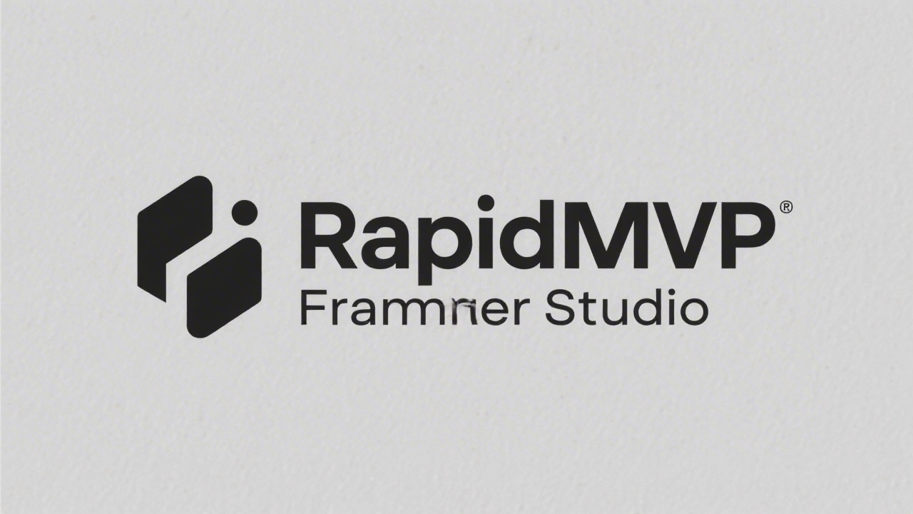 Minimalist blue wordmark logo for RapidMVP Framer Studio with clean sans-serif letters, rounded corners, and a single geometric dot element conveying clarity.
